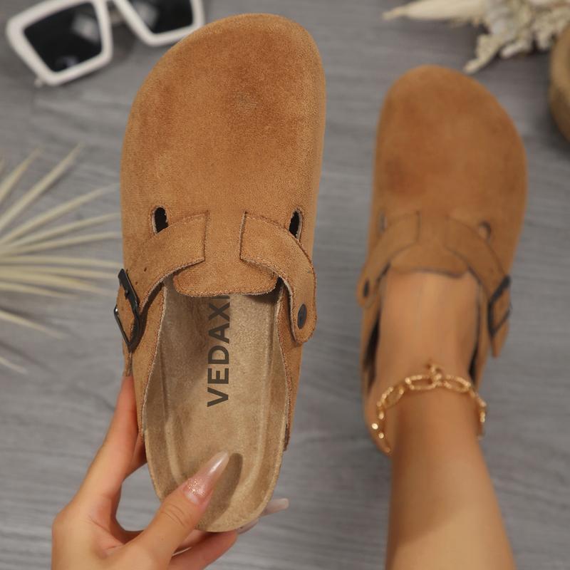 Women's Suede Clogs Adjustable Buckle Slip on Footbed Home Clog Slippers