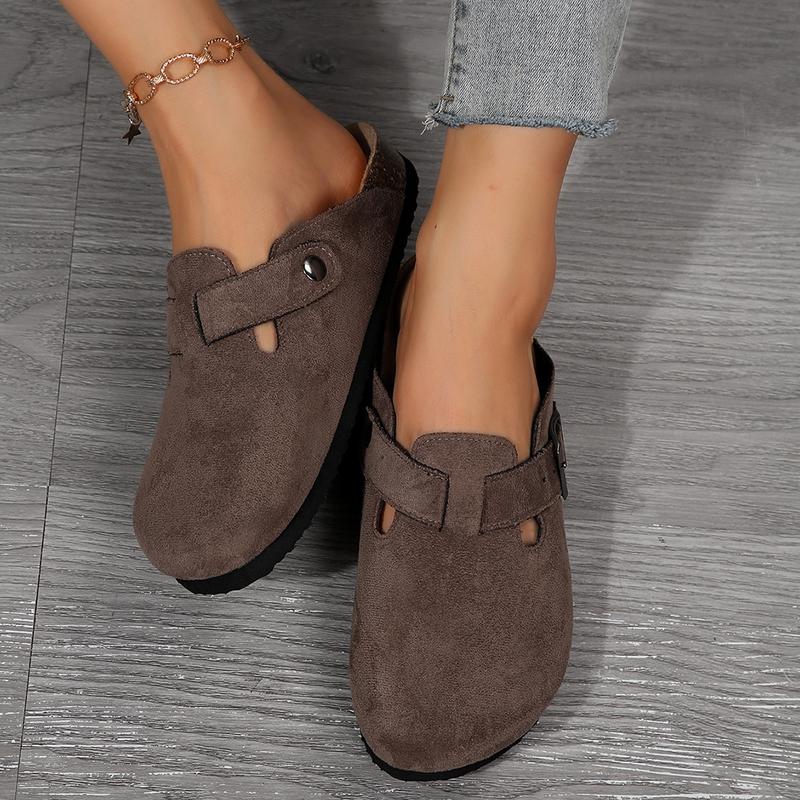 Women's Suede Clogs Adjustable Buckle Slip on Footbed Home Clog Slippers