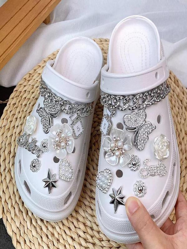 Rhinestone Decorated Shoe Charm, Cute Butterfly & Flower & Chain Design Shoe Decoration for Women's Clogs, Fashionable Shoes Decorations for Clogs