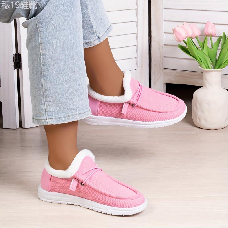 Women's Colorblock Fluffy Shoes, Slip On Thermal Lined Flat Soft Sole Shoes, Winter Plush Casual Canvas Shoes Footwear Walking Shoes