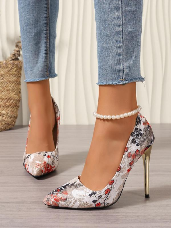 Women's Fashionable Floral Pattern Stiletto Heeled Sandals, Elegant Pointed Toe High Heel Sandals for Party, Banquet, Daily Clothing Decor