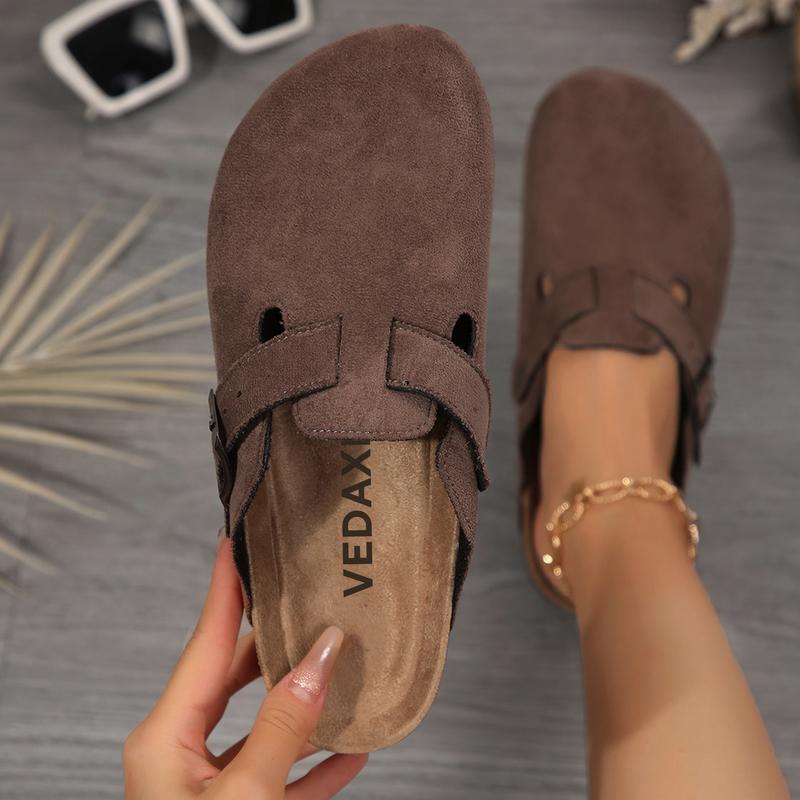 Women's Suede Clogs Adjustable Buckle Slip on Footbed Home Clog Slippers