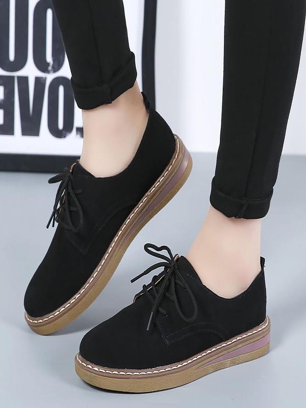 1 Pair Women's Simple Style Solid Color Round Toe Flat Shoes, Casual Trendy Comfortable Lace Up Shoes, Soft Fashionable Shoes For Daily Wear