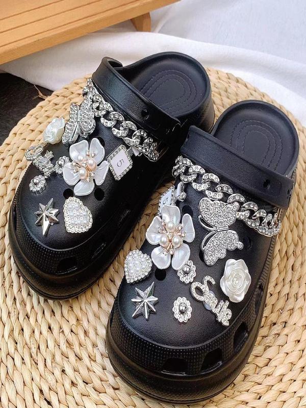 Rhinestone Decorated Shoe Charm, Cute Butterfly & Flower & Chain Design Shoe Decoration for Women's Clogs, Fashionable Shoes Decorations for Clogs