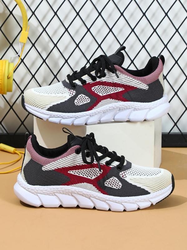 Women's Fashionable Colorblock Patchwork Lace Up Low Top Sneakers, Casual Breathable Comfortable Sports Athletic Shoes, All-match Round Toe Chunky Sneakers for Daily Wear, Fall Shoes