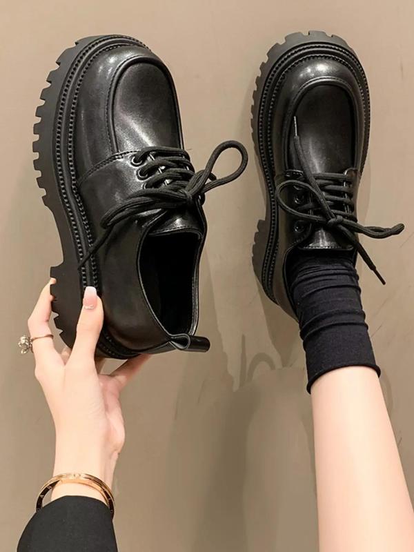 Comfort Minimalist Casual Round Toe Lace Up Platform Shoes , Summer Simple Design Elegant Platform Walking Shoes, Business Style Platform Loafers for Daily Wear, Footwear