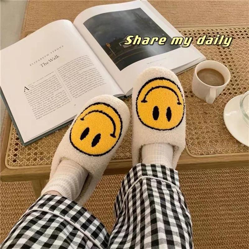 Black Friday Winter Slippers Memory Foam for Women Men Soft Plush Fuzzy Winter holiday slippers Cozy Plush Warm Non-Slip Holiday Slides with Smile Face Designs Indoor Outdoor