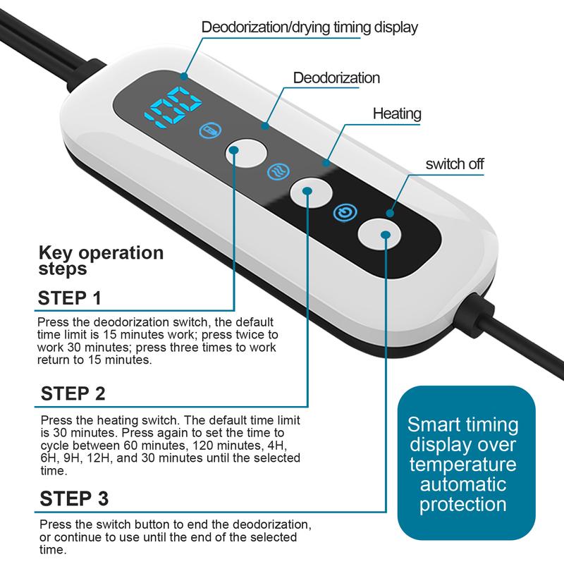 Shoe Deodorizer,Shoe Sanitizer,Shoes Deodorant,Shoe Dryer,Foot Dryer,Foot&Boot Dryer,Shoe Odor Eliminator Remover,Shoe Freshener,Smart Timer,Replace Shoe Powder and Spray,1 Pair,  heater portable
