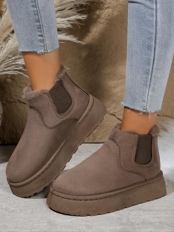 Women's Fashionable Solid Color Slip on Snow Boots, Boots for Fall 2024, 2024 New Style Casual Comfortable Warm Ankle Boots for Winter, Female All-match Round Toe Shoes for Daily Wear