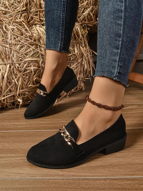 Women's Fashionable Chain Decorated Slip on Flats, Casual Pointed Toe Flat Shoes for Daily Wear, Lightweight Breathable Comfortable Shoes for Women & Girls