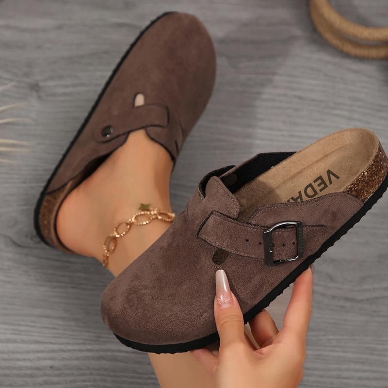 Women's Suede Clogs Adjustable Buckle Slip on Footbed Home Clog Slippers