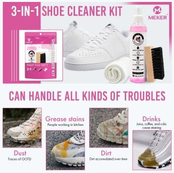 MEKER Shoe Cleaner Kit - 10oz Cleaner with Bottle and Brush for Fabric, Leather, Suede, Nubuck & White Sneakers, Christmas 2024, Perfect  Gift