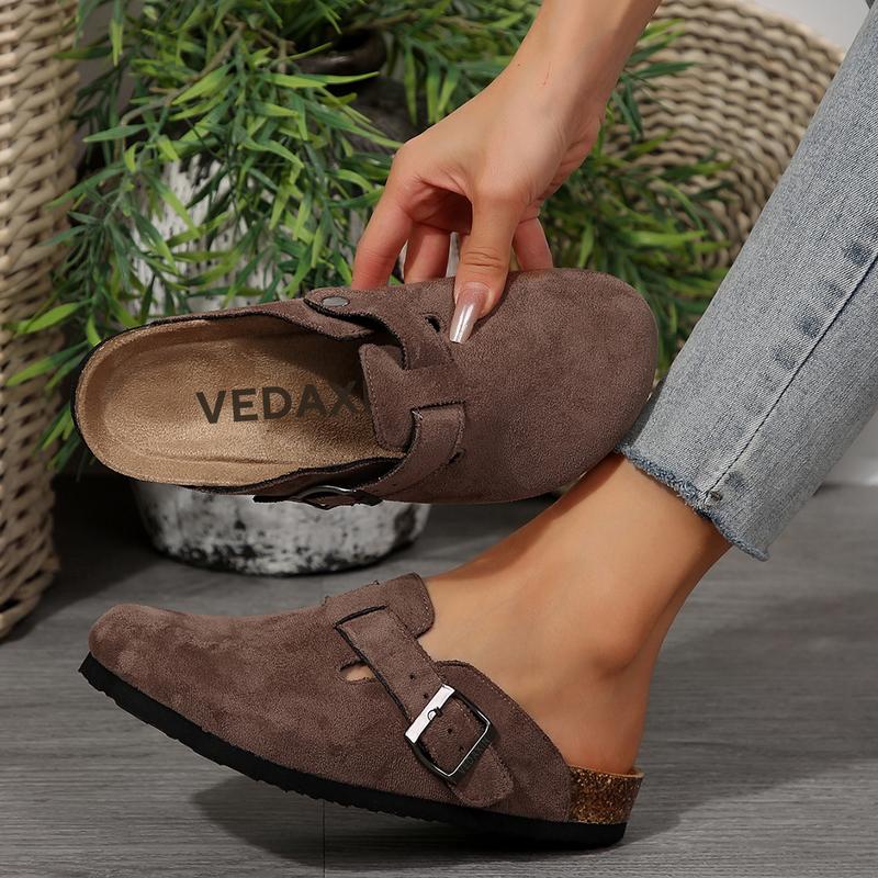 Women's Suede Clogs Adjustable Buckle Slip on Footbed Home Clog Slippers