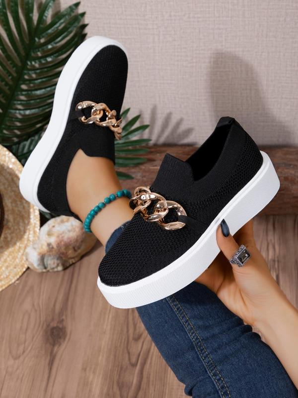 Women's Fashionable Chunky Chain Decorated Low Top Sneakers, Casual Comfortable Breathable Sports Shoes, Female All-match Round Toe Shoes for Daily Wear