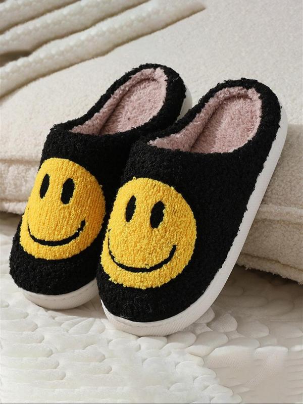 Women's Smile Face Pattern Plush Slippers, Casual Soft Comfortable Home Slippers, Warm Slippers for Indoor & Outdoor Use for Fall & Winter