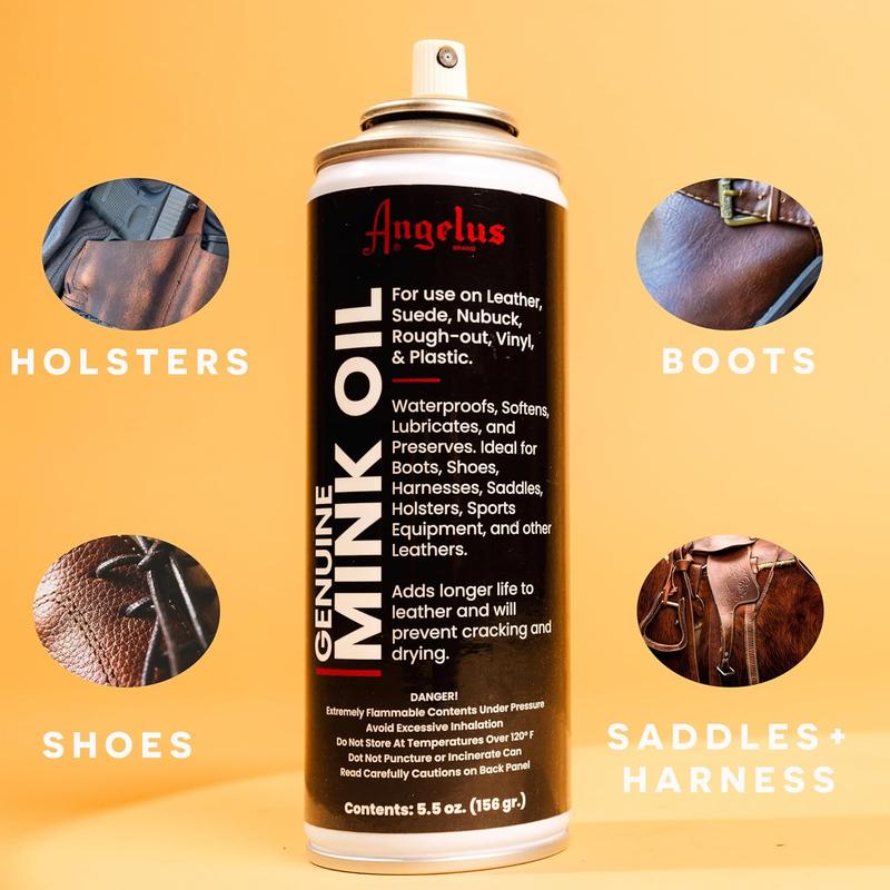 Angelus Mink Oil - Aerosol, Water-Proofs, Softens, And Rejuvenates Leather & Suede, Adds Longer Life To Leather. Restore Suede,