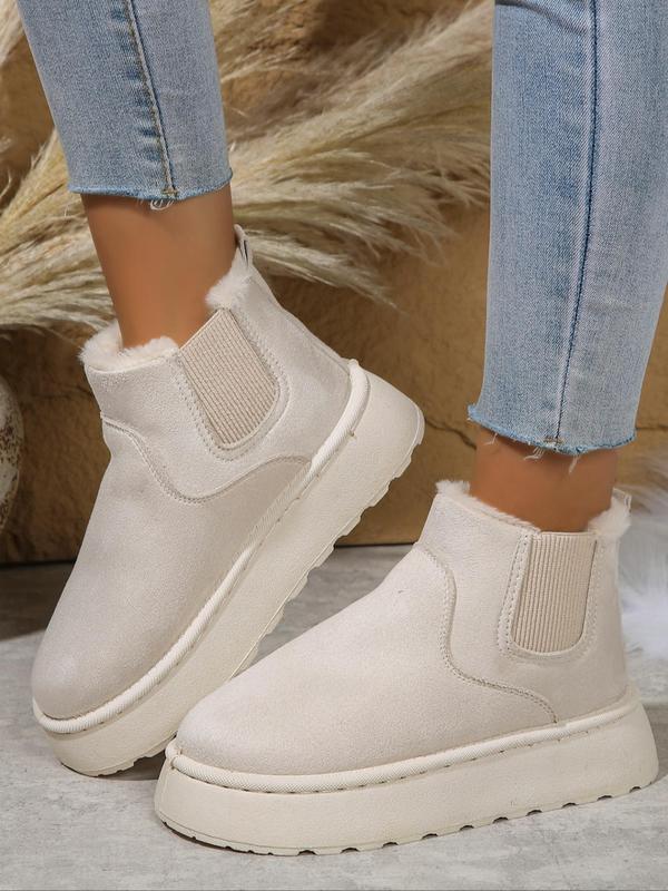 Women's Fashionable Solid Color Slip on Snow Boots, Boots for Fall 2024, 2024 New Style Casual Comfortable Warm Ankle Boots for Winter, Female All-match Round Toe Shoes for Daily Wear