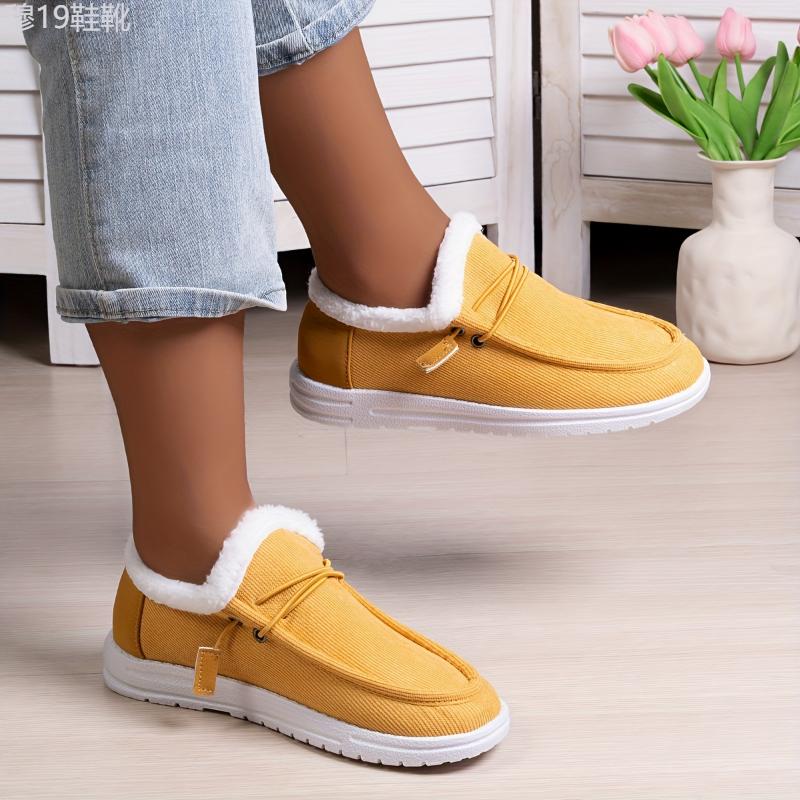 Women's Colorblock Fluffy Shoes, Slip On Thermal Lined Flat Soft Sole Shoes, Winter Plush Casual Canvas Shoes Footwear Walking Shoes