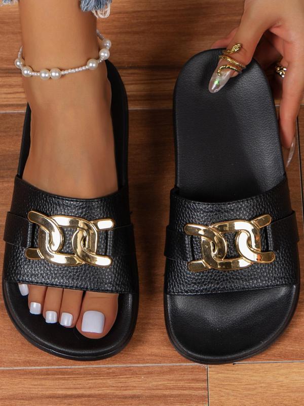 Women's Summer 2024 Fashionable Chain Decorated Slides, Casual Comfortable Non-slip Slippers for Indoor and Outdoor Wear, Casual Trendy Summer Slippers, Sandals for Women