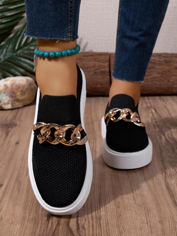 Women's Fashionable Chunky Chain Decorated Low Top Sneakers, Casual Comfortable Breathable Sports Shoes, Female All-match Round Toe Shoes for Daily Wear