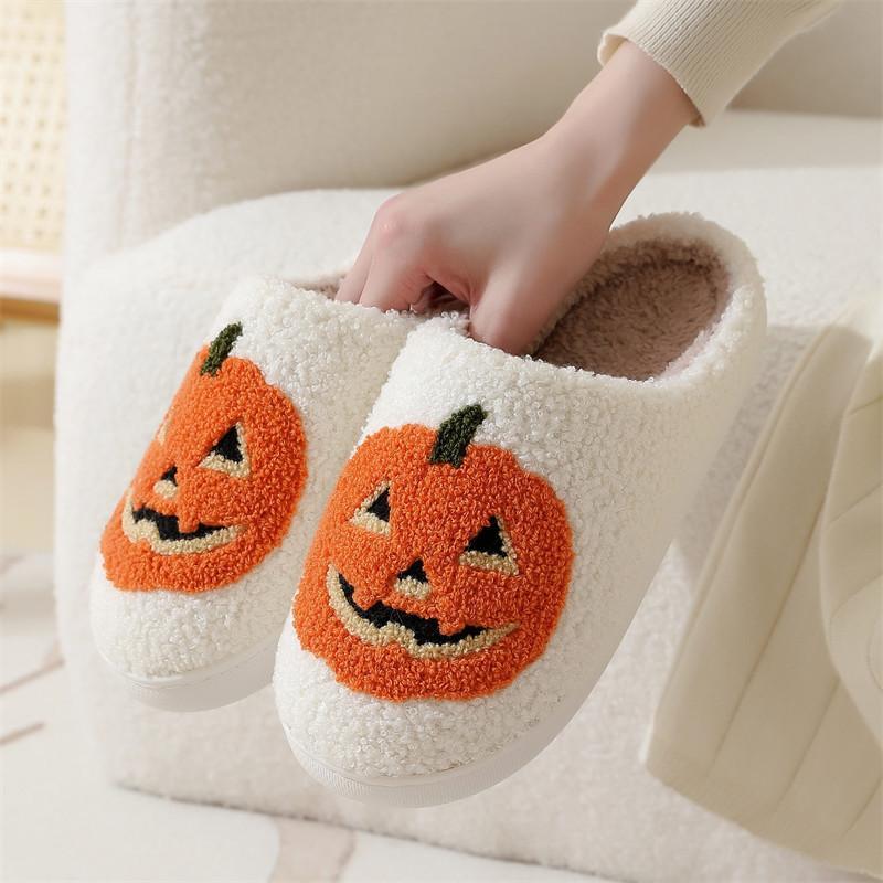 Unisex Ghost Face Plush Cotton Slippers – Cozy, Non-Slip Indoor House Shoes for Women and Men, Soft & Warm Neutral Footwear Girl Walking Shoes