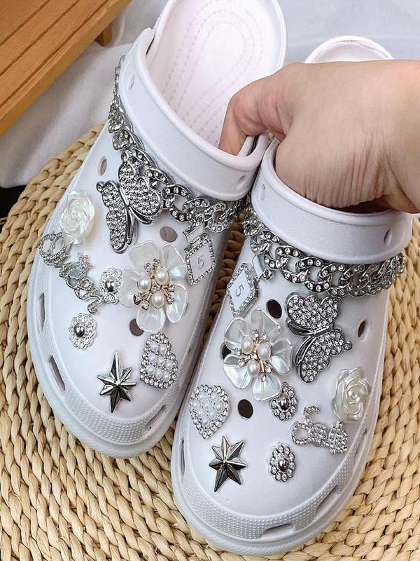 Rhinestone Decorated Shoe Charm, Cute Butterfly & Flower & Chain Design Shoe Decoration for Women's Clogs, Fashionable Shoes Decorations for Clogs