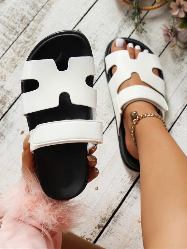 Fashionable Hollow Out & Velcro Design Sandals, Casual Open Toe Flat Sandals for Summer, Lightweight Breathable Comfortable Shoes for Women