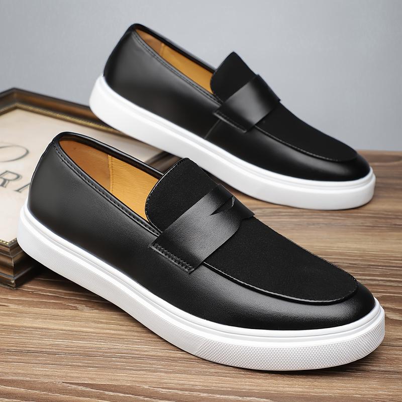 Men's Low Top Skateboarding Shoes - Preppy, Casual Sports Style | All-Season Solid Color Slip-On Sneakers | PU Upper & Inner, Rubber Sole | Round Toe Design for Daily Wear