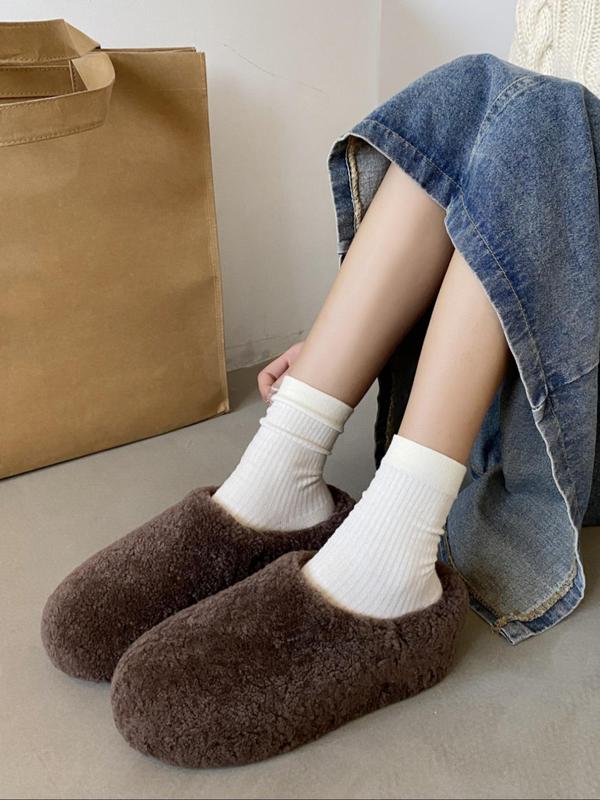 Women's Solid Color Fuzzy Slippers, 2024 New Style Casual Soft Comfortable Home Slippers, Fluffy Warm Slippers for Indoor & Outdoor Use for Fall & Winter