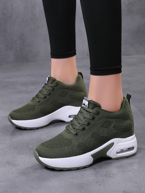 Women's Fashion Plain Lace up Low Top Sneakers, Casual Comfortable Sports Running Shoes, Air Soles Soft Ventilate Walking Shoes, Treadmill Walking Shoes