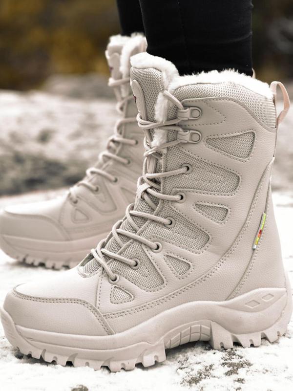 Women's Solid Color Outdoor Snow Boots, Sporty Thermal Lined Snow Boots for Fall & Winter,  Gym Shoes,  Female All-match Round Toe Shoes for Daily Wear