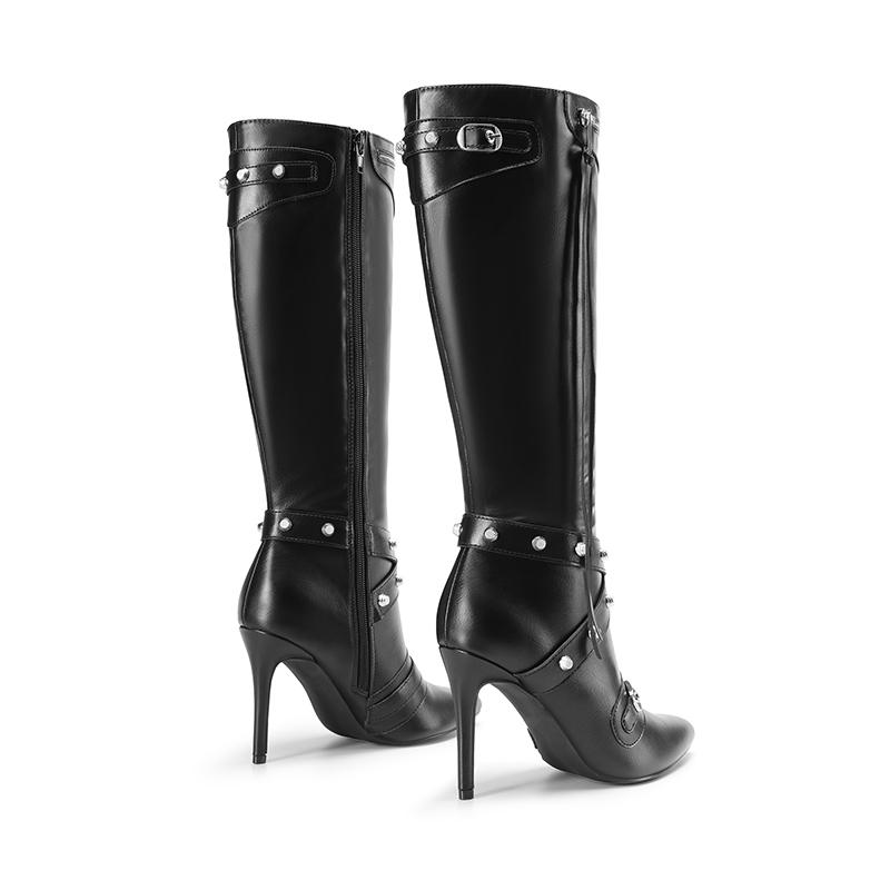 Dream Pairs Women's Studded Cross-over Strap Stiletto Heel Boots