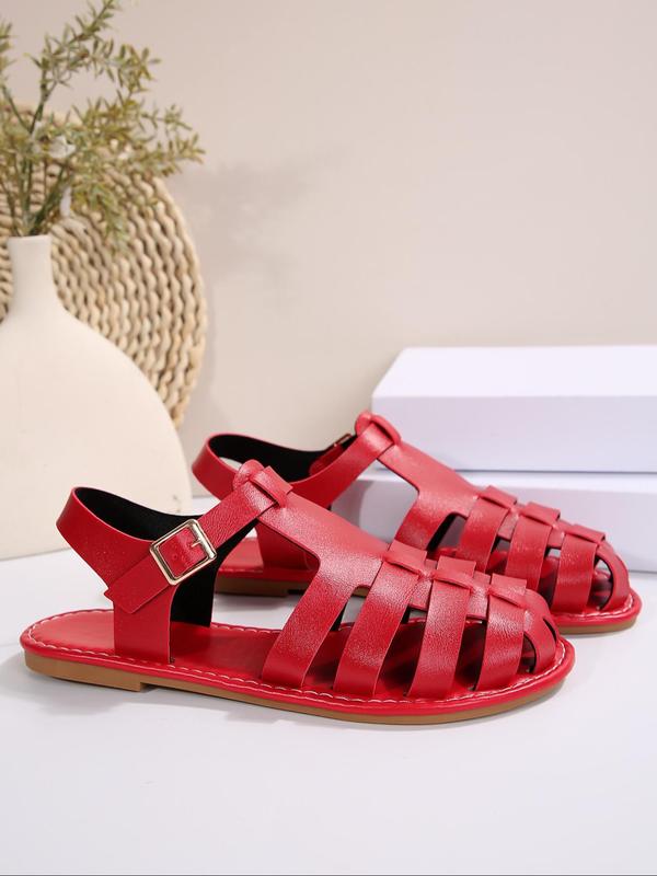 Women's Fashionable Hollow Out Design Flat Sandals, Casual Comfortable Buckle Sandals for Summer, Lightweight Breathable Barefoot Shoes for Daily Wear