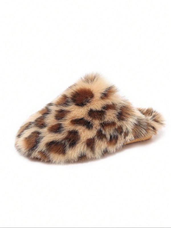 Women's Leopard Print Non-slip Fluffy Plush Slippers, Casual Soft Comfortable Home Slippers, Warm Slippers for Indoor & Outdoor Use for Fall & Winter