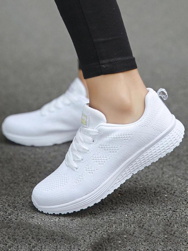 Women's 1 Pair Plain Lace up Low Top Sneakers, Casual Comfortable Sports Running Shoes, Lightweight Breathable Shoes Sporty Outdoor Sneakers