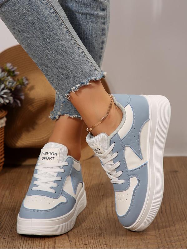 Women's Fashionable Colorblock Lace Up Low Top Sneakers, Casual Comfortable Breathable Sports Shoes, Female All-match Round Toe Shoes for Daily Wear