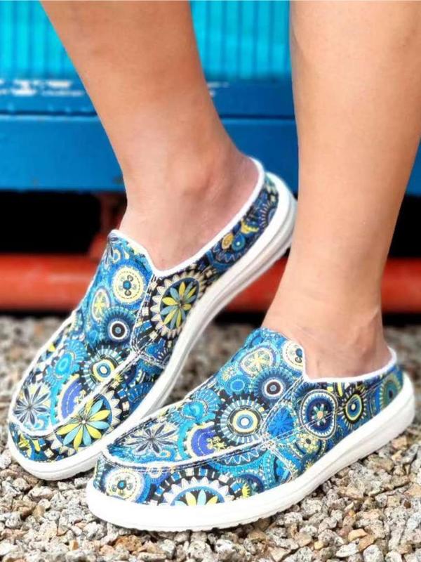 Women's Fashionable Floral Print Slip on Canvas Shoes for Spring, 1 Pair Casual Comfortable Low Top Round Toe Shoes for Daily Wear, Perfect for Students and Outdoor