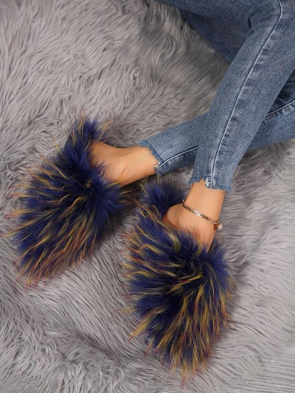 Women's Faux Fur Plush Slippers, Casual Soft Comfortable Home Slippers, Warm Slippers for Indoor & Outdoor Use for Fall & Winter Fur Slippers