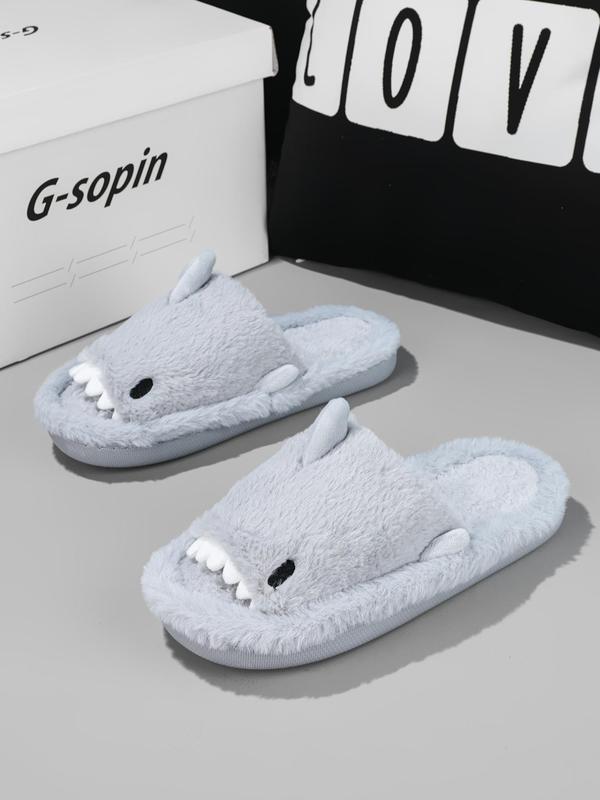 Men's Cute Cartoon Shark Design Plush Slippers, 2024 Casual Soft Comfortable Home Slippers, Warm Slippers for Indoor & Outdoor Use for Fall & Winter, Boy's Walking Shoes, Footwear