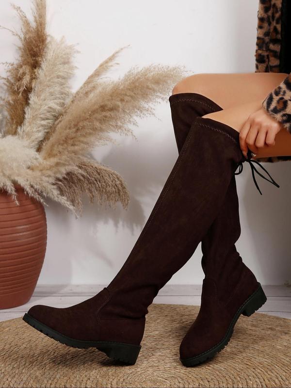 Women's Fashionable Solid Color Boots, Elegant Round Toe Knee High Boots for Daily Wear, Female All-match Trendy Shoes for Daily Wear