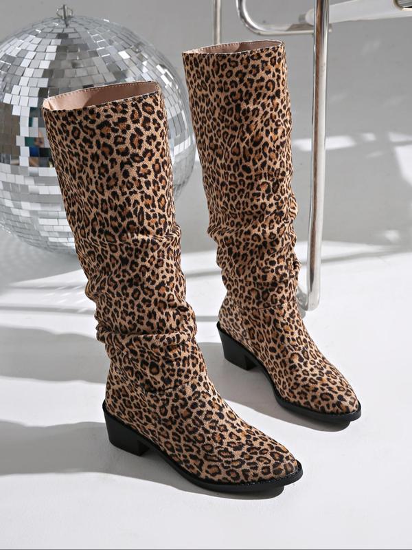 Women's Fashion Leopard Print Boots, Elegant Pointed Toe High Heel Boots for Party, Daily Clothing Decor for Women & Girls Thigh High Boots