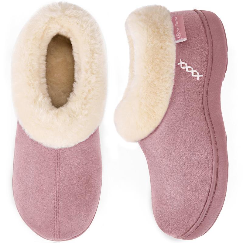 EverFoams Women's Micro Suede Cozy Memory Foam Winter Slippers with Fuzzy Faux Fur Collar and Indoor Outdoor Rubber Sole