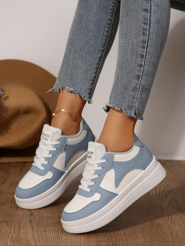 Women's Fashionable Colorblock Lace Up Low Top Sneakers, Casual Comfortable Breathable Sports Shoes, Female All-match Round Toe Shoes for Daily Wear