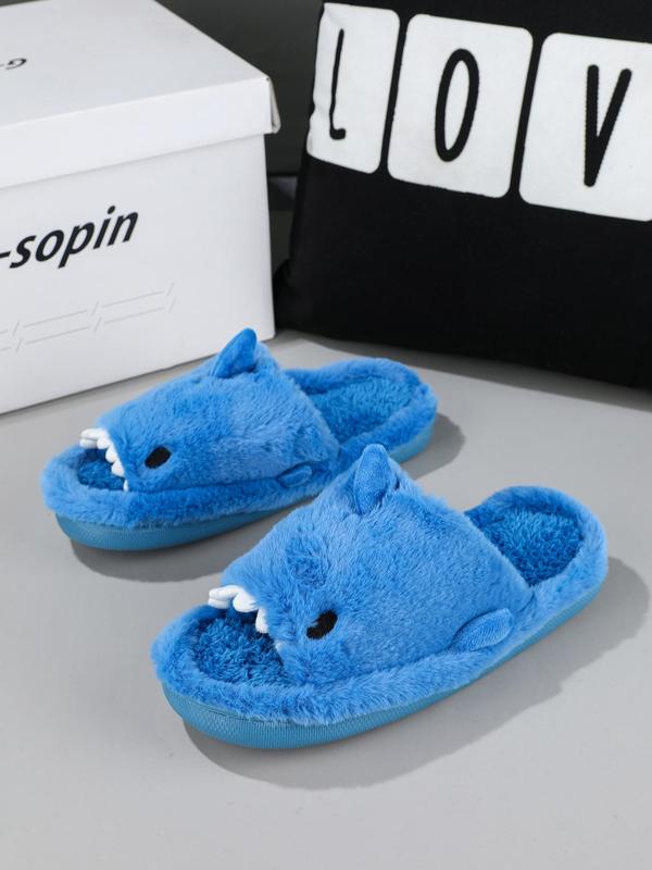 Men's Cute Cartoon Shark Design Plush Slippers, 2024 Casual Soft Comfortable Home Slippers, Warm Slippers for Indoor & Outdoor Use for Fall & Winter, Boy's Walking Shoes, Footwear