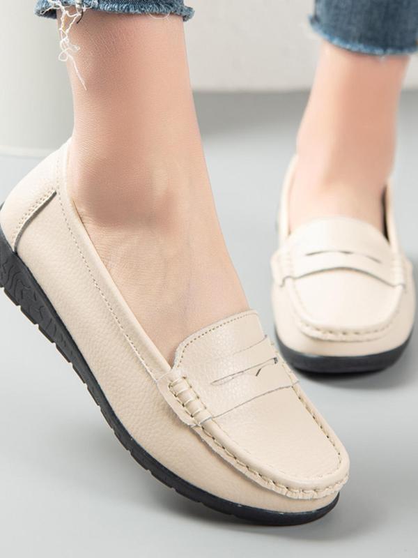 Women's Minimalist Leisure Style Plain Loafers, Simple Design Solid Color Round Toe Flat Shoes, Casual Comfortable Pu Leather Loafers