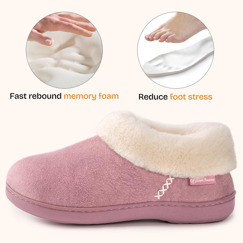 EverFoams Women's Micro Suede Cozy Memory Foam Winter Slippers with Fuzzy Faux Fur Collar and Indoor Outdoor Rubber Sole