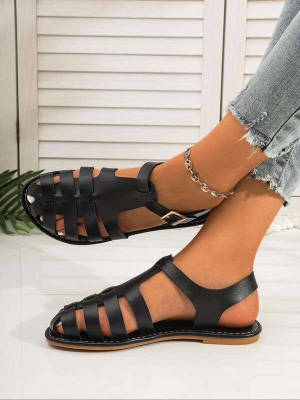 Women's Fashionable Hollow Out Design Flat Sandals, Casual Comfortable Buckle Sandals for Summer, Lightweight Breathable Barefoot Shoes for Daily Wear