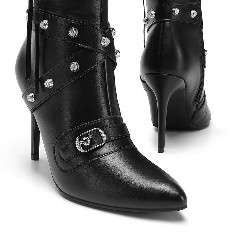 Dream Pairs Women's Studded Cross-over Strap Stiletto Heel Boots