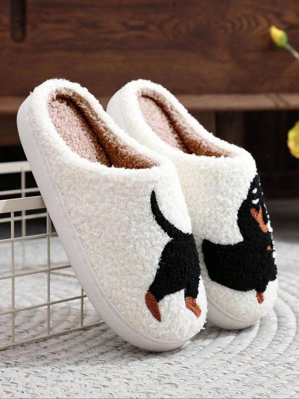 Women's Cute Cartoon Dog Design Plush Slippers, Casual Soft Comfortable Home Slippers, Warm Slippers for Indoor & Outdoor Use for Fall & Winter