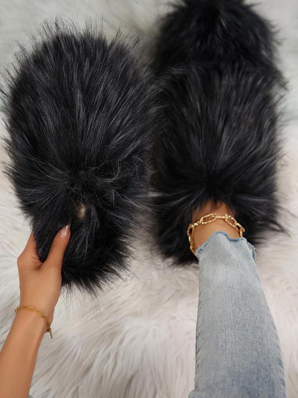 Women's Faux Fur Plush Slippers, Casual Soft Comfortable Home Slippers, Warm Slippers for Indoor & Outdoor Use for Fall & Winter Fur Slippers